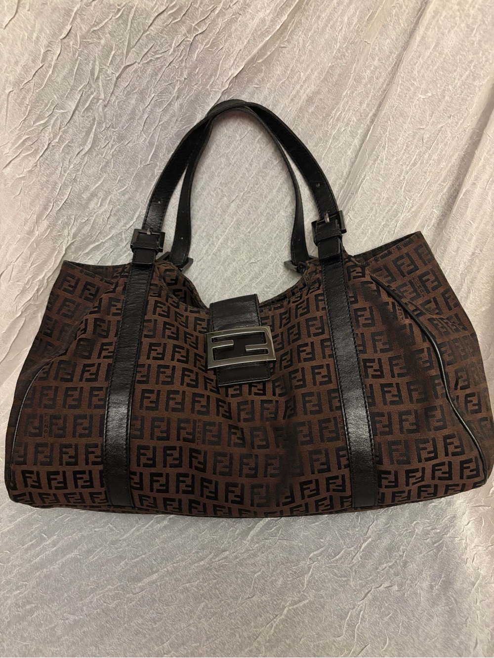 Fendi Vintage Zucchino FF Monogram 8BR091 Brown Hobo Shoulder Bag Authentic COA